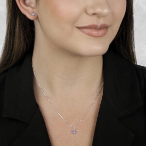 Conjunto de Coração Roxo em Zircônia Prata 925